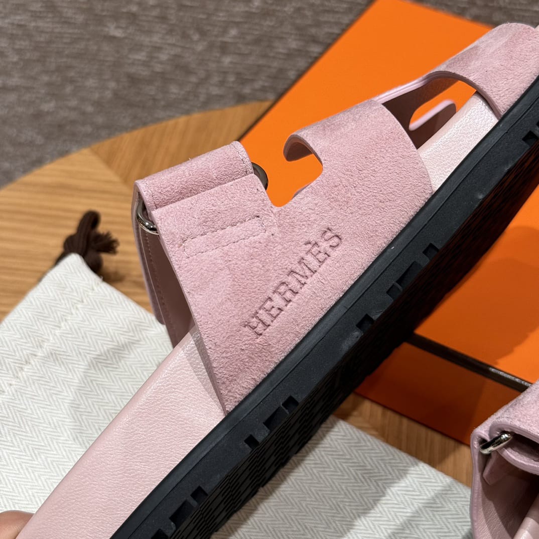 Sandales Chypre Hermès Rose Daim