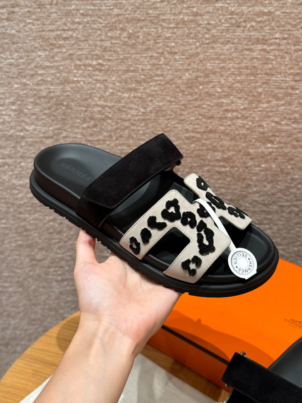 Sandales Chypre Hermès Blanc Léopard