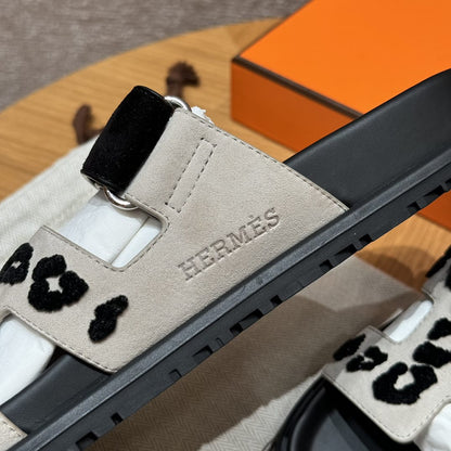 Sandales Chypre Hermès Blanc Léopard